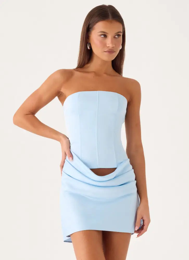 Alva Strapless Mini Dress - Blue - Mini Dresses