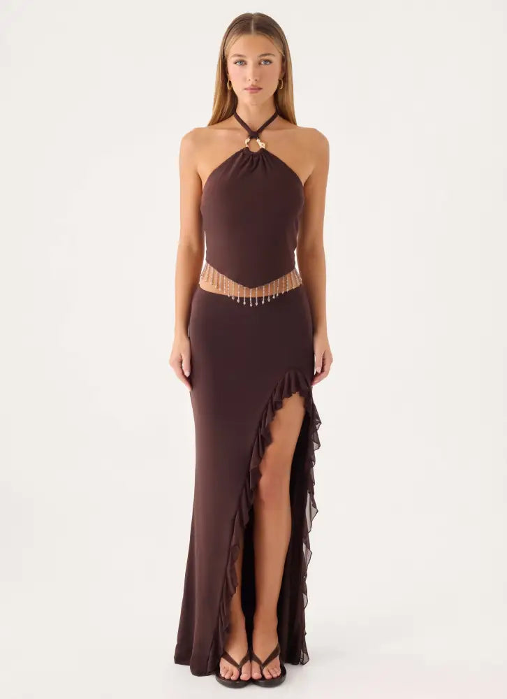 Joosal Beaded Top - Brown - Halter Tops