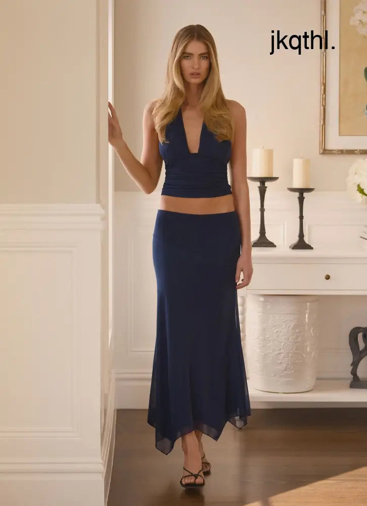 Kerrie Hanky Midi Skirt - Dark Navy - Midi Skirt