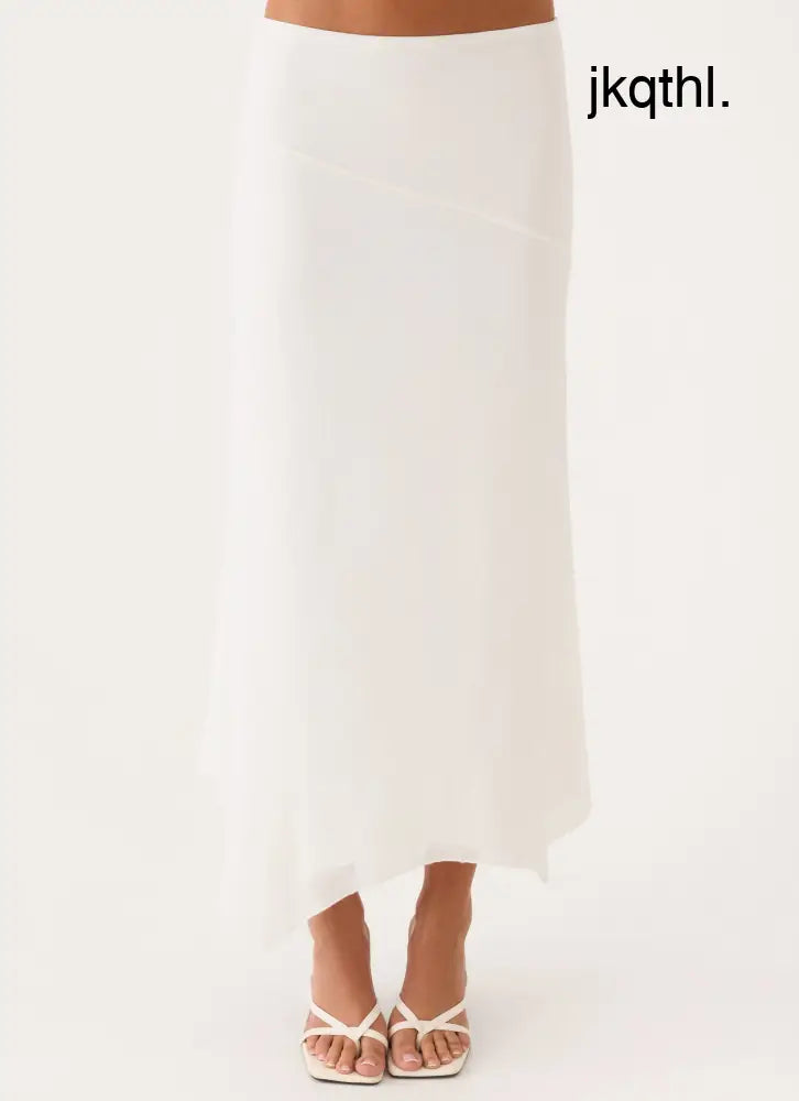 Kerrie Hanky Midi Skirt - White - Midi Skirts