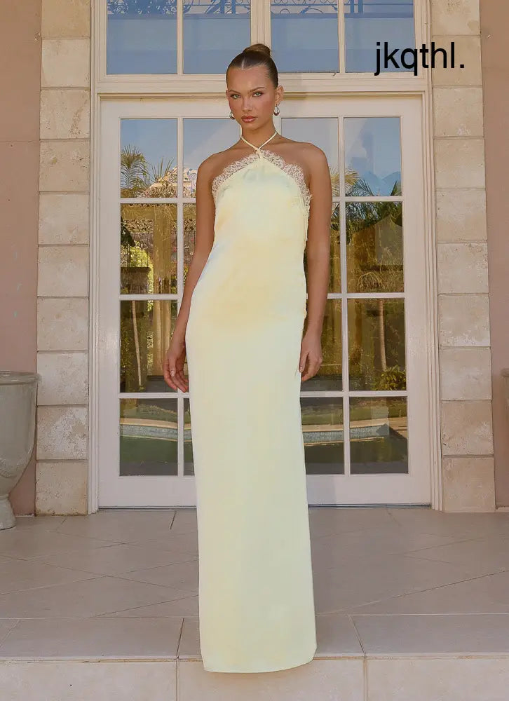 Samaria Halter Maxi Dress - Yellow - Maxi Dresses