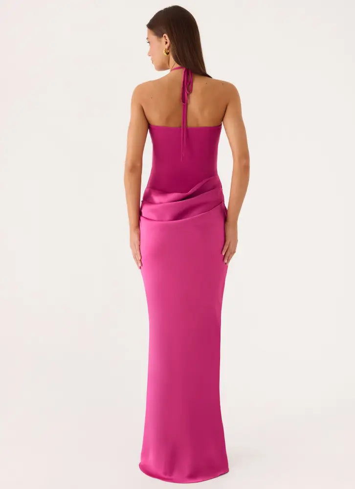 Verner Halter Maxi Dress - Berry - Maxi Dresses