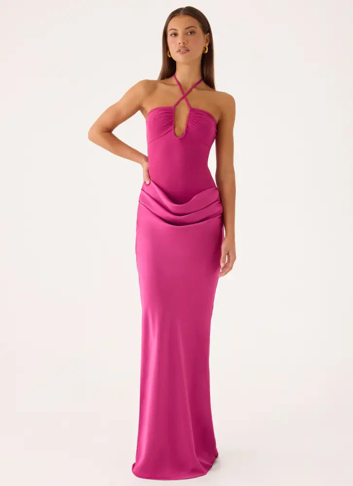 Verner Halter Maxi Dress - Berry - Maxi Dresses