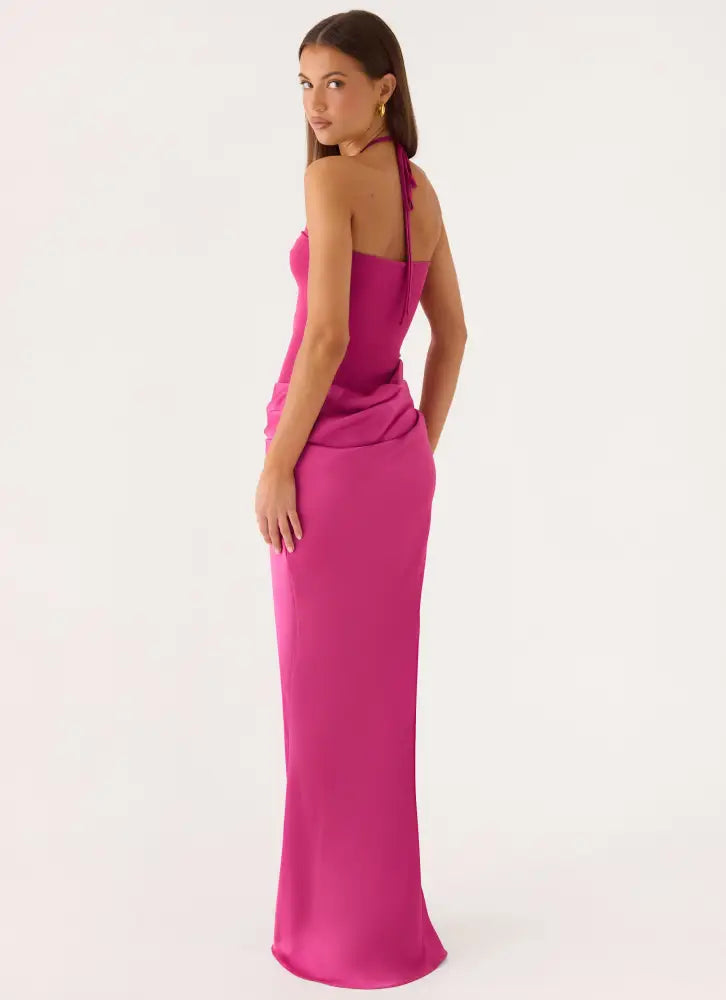 Verner Halter Maxi Dress - Berry - Maxi Dresses