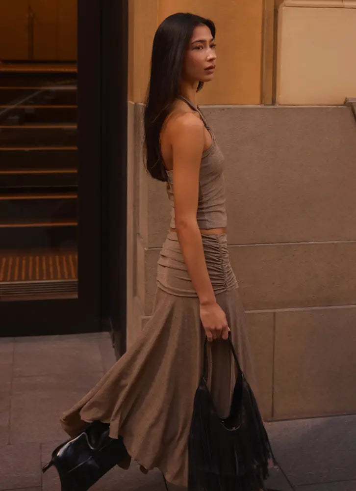 Zayde Midi Skirt - Taupe - Midi Skirts