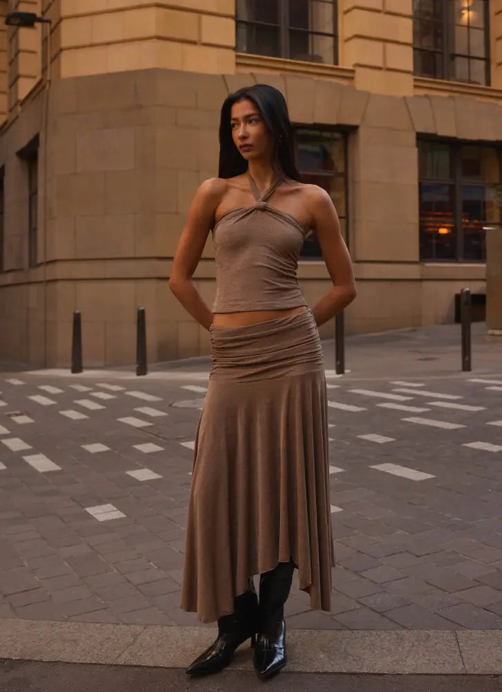 Zayde Midi Skirt - Taupe - Midi Skirts
